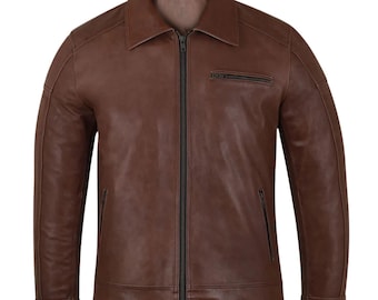 Men’s Handcrafted Brown Leather Jacket – Custom Fit Vintage Style Outerwear