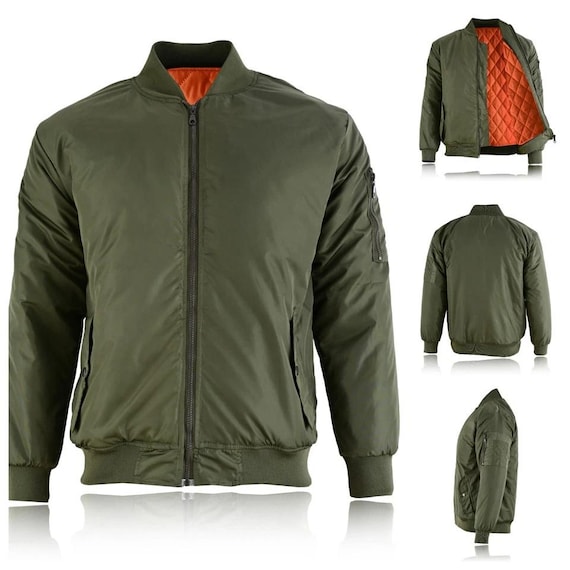 Men's Green Bomber Jacket With Orange Quilted Lining | Military