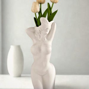 White Ceramic Female Body Vase: Modern Art Sculpture, Home Decor