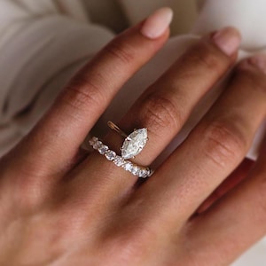 3 CT Crushed Ice Marquise Cut Moissanite Engagement Ring, 6-Prong Solitaire, Donut Accent| promise & wedding ring for her, Anniversary gift