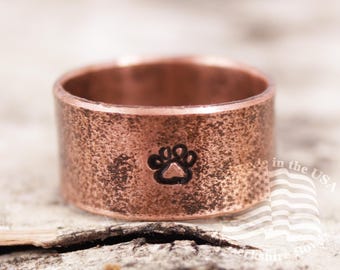 Stamped Copper Paw Ring: Pet Lover Jewelry