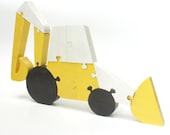 Standing Backhoe Puzzle, Construction Toy, Wood Puzzle, Gift for Boys, Backhoe Toy, Handmade Toy, Handmade Puzzle, Kids Puzzle