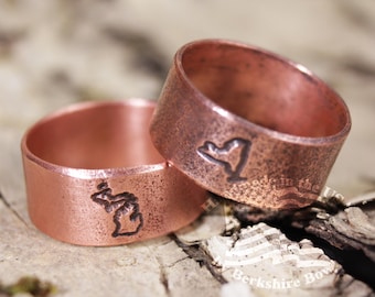 Handmade Stamped Copper State Ring