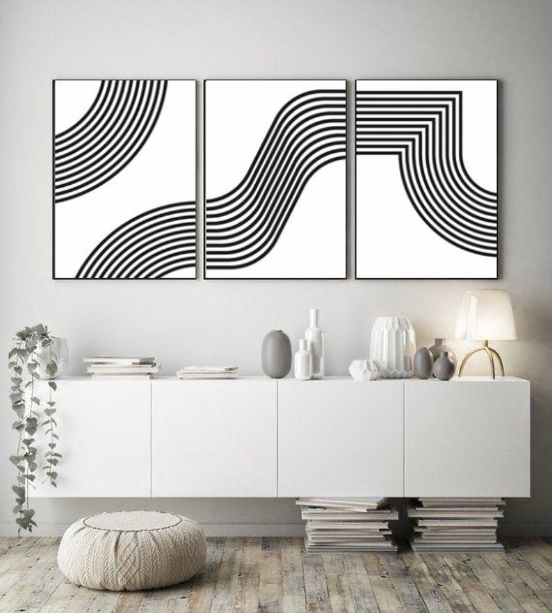 Modern Black and White Abstract Line Art Set of 3 - Minimalist ...
