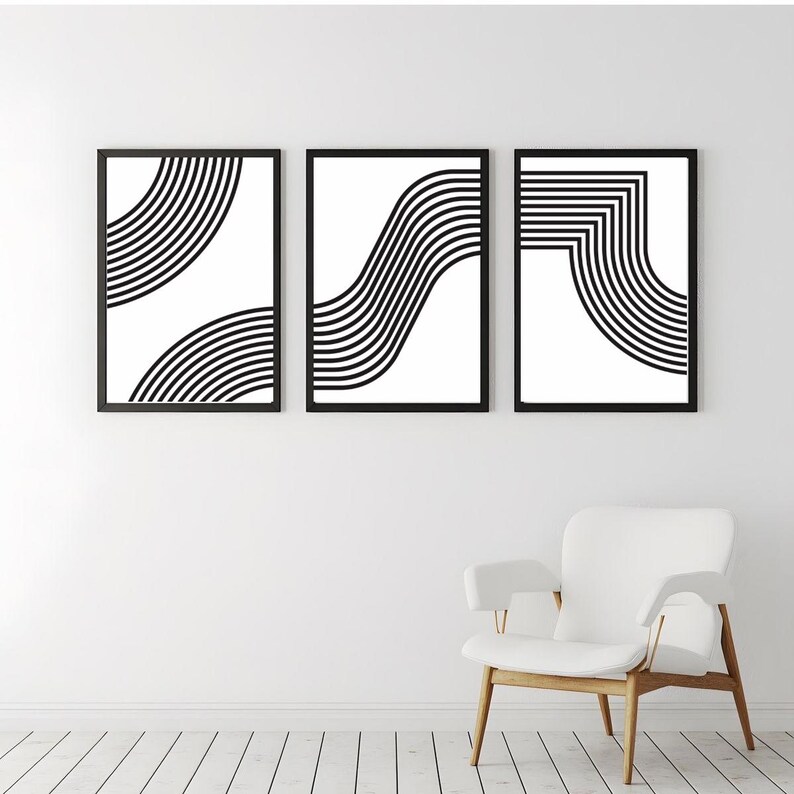 Modern Black and White Abstract Line Art Set of 3 - Minimalist ...