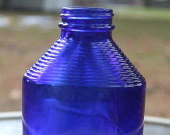 Antique Vintage 1930s 1940s Brockway Glass Co Art Deco Design Cobalt Blue Pharmaceutical Large Bottle 4087