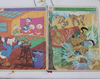 Vintage 1970s Whitman 4557 Walt Disney Scrooge, Donald Duck, Huey, Dewey, & Louie Whitman 4558 Pluto with Chip n Dale Frame Tray Puzzles