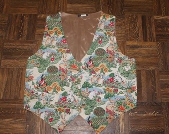 Vintage Ugly Easter Spring Cotton Vest by Saddle River Sportswear with Bunnies, Baskets, Sunflowers, Spring Flowers and More Size L