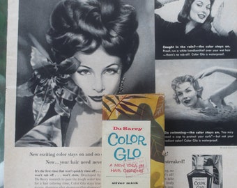 Vintage 1950s DuBarry Du Barry Color Glo Silver Mink Hair Coloring in Box with Original Full Page Printed Magazine Advertisment Ad