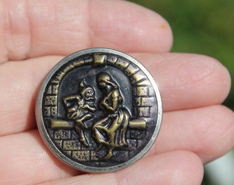 19th Century Rumpelstiltskin Grimm's Fairy Tale Large Brass Button