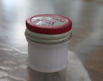 Antique 1930s The Mosco Corn Remover White Milk Glass Jar made by Moss Co Rochester NY