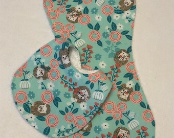 Hedgehogs on Turquoise Baby Bib/Burp Cloth Gift Set/ Custom Baby Shower Gift FREE SHIPPING