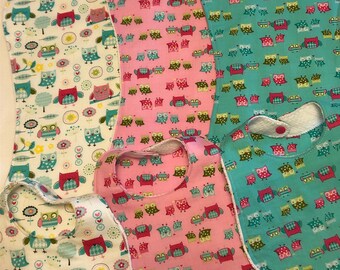 Owls Baby Girl Bib Burp Cloth Gift Set/Baby Shower Gift