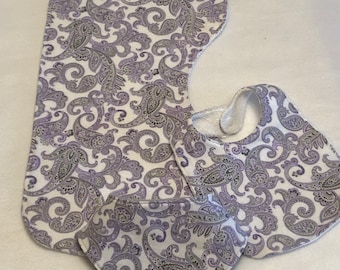 Lavender Paisley Baby Bib Burp Cloth Gift Set /Create Your Own Baby Shower Gift FREE SHIPPING