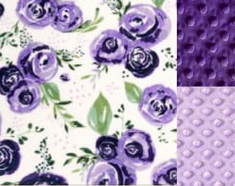 Personalized Purple Rose Minky Baby Blanket/Stroller Blanket/Lovey/Baby Gift/ FREE SHIPPING
