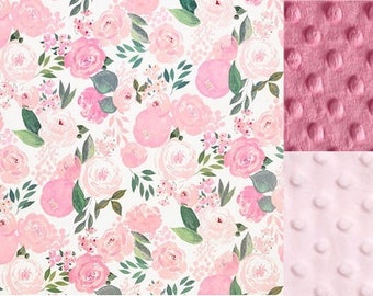 Personalized Pink Floral Minky Baby Blanket /Stroller Blanket/Lovey/Baby Shower Gift FREE SHIPPING