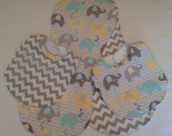 Elephants Baby Bib/Burp Cloth Gift Set/Create Your Own Set/ Baby Shower Gift FREE SHIPPING