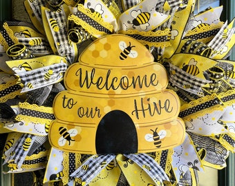 Bee Wreath/ Welcome To Our Hive Wreath/Summer Wreath/Everyday Wreath/ Deco Mesh Wreath/ Door Wreath/Free Shipping