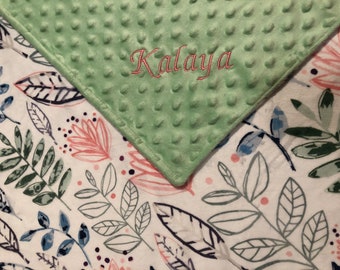 Personalized Leaf Blossom Minky Baby Blanket/Stroller Blanket/Lovey/Baby Gift FREE SHIPPING