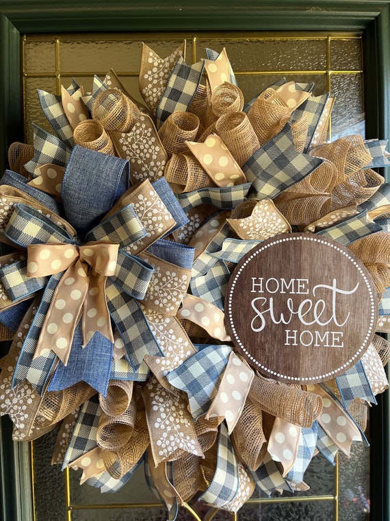 Farmhouse Wreath/Blue Rustic Wreath/Home Sweet Home Wreath/All Season Wreath/Everyday Door Wreath/ Free Shipping