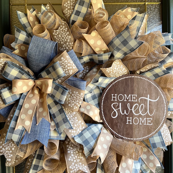 Farmhouse Wreath/Blue Rustic Wreath/Home Sweet Home Wreath/All Season Wreath/Everyday Door Wreath/ Free Shipping