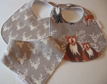 Baby Bib Burp Cloth Gift Set /Hello Bear Deer/ Baby Shower Gift FREE SHIPPING