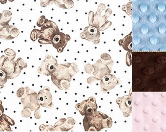 Personalized Teddy Bear Minky Baby Blanket /Stroller Blanket/Lovey/Baby Shower Gift FREE SHIPPING