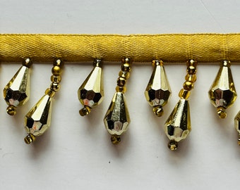 Gold Shiny Teardrop Beaded Trim / 48”/ Free Shipping