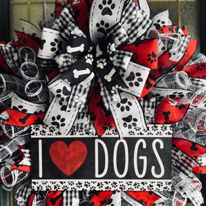 Red Dog Wreath/ I Love Dogs Wreath/Everyday Door Wreath/ Dog Decor/Free Shipping