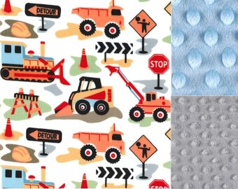 Personalized Construction Trucks Minky Baby Blanket /Stroller Blanket/Lovey/Baby Shower Gift FREE SHIPPING