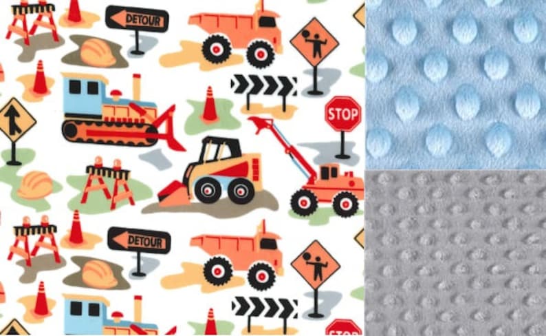 Personalized Minky Baby Blanket ConstructionTrucksStroller BlanketLoveyTaggieBaby Shower Gift FREE SHIPPING