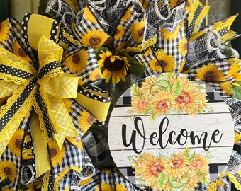 Sunflower Wreath/Welcome Wreath/Summer Wreath/Everyday Wreath/Welcome Wreath/ Deco Mesh Wreath/ Door Wreath/Free Shipping