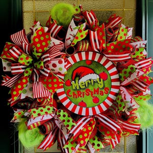 Grinch Inspired Merry Christmas Wreath/ Merry Christmas Wreath/ Grinch Decor/ Free Shipping