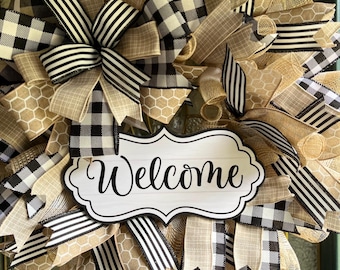 Welcome Farmhouse Wreath/All Season Wreath/Farmhouse Rustic Wreath/Everyday Door Wreath/ Free Shipping