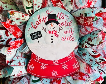 Baby It’s Cold Outside Snowman Wreath/Blue Snowglobe Snowman Wreath/Winter Wreath /Free Shipping