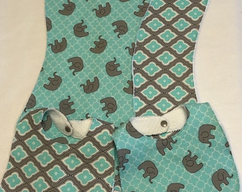 Turquoise and Gray Elephant Baby Bib Burp Cloth Gift Set/Baby Shower Gift/Free Shipping