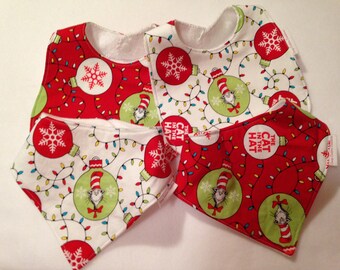 Christmas Cat In The Hat Baby Bib Gift Set/Christmas Bibs/ Baby Shower Gift FREE SHIPPING