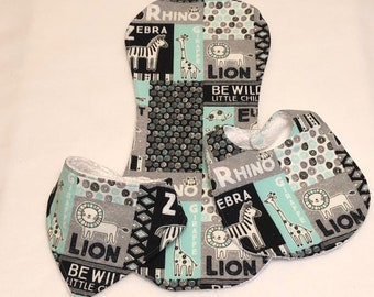 Zoo Animals Baby Bib Burp Cloth Gift Set /Create Your Own Baby Shower Gift FREE SHIPPING