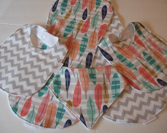 Feathers Baby Bib/Burp Cloth Gift Set/ Custom Baby Shower Gift FREE SHIPPING