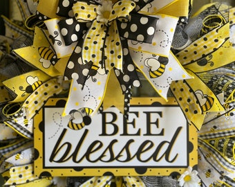 Bee Wreath/Bee Blessed Wreath/Summer Wreath/Everyday Wreath/ Deco Mesh Wreath/ Door Wreath/Free Shipping