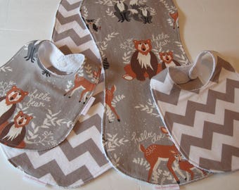 Baby Bib Burp Cloth Gift Set /Hello Bear Deer/ Baby Shower Gift FREE SHIPPING