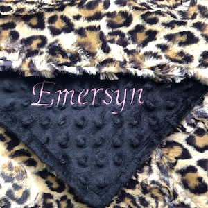 Personalized Leopard Print Minky Baby Blanket /Stroller Blanket/Lovey/Baby Shower Gift FREE SHIPPING