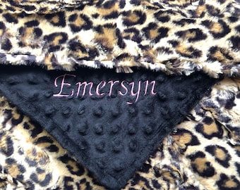 Personalized Leopard Print Minky Baby Blanket /Stroller Blanket/Lovey/Baby Shower Gift FREE SHIPPING