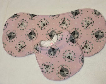 Pink Bear Faces Baby Bib/Burp Cloth Gift Set/ Custom Baby Shower Gift FREE SHIPPING