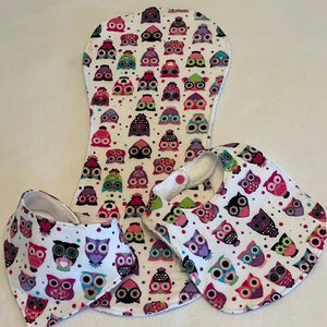 Owls Baby Girl Bib Burp Cloth Gift Set/Baby Shower Gift