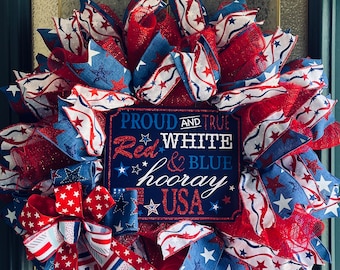 Patriotic 4th of July Mesh Wreath/Patriotic Decor/Door Wreath/Wall Wreath/FREE SHIPPING