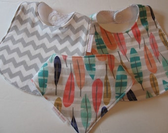 Feathers Baby Bib/Burp Cloth Gift Set/ Custom Baby Shower Gift FREE SHIPPING