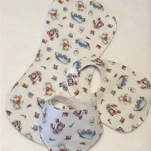 Winnie The Pooh Baby Bib Burp Cloth Gift Set/Create Your Own Baby Shower Gift FREE SHIPPING