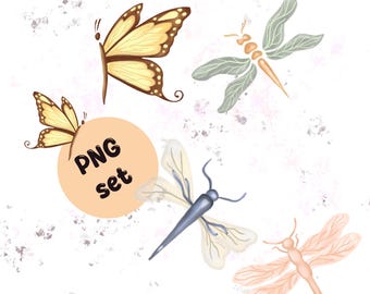 Clipart PNG papillon et libellule : Fairy Forest Cottagecore (téléchargement numérique)