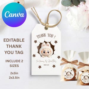 Labubu Thank You Tag : Editable Canva Template  ( digital download )